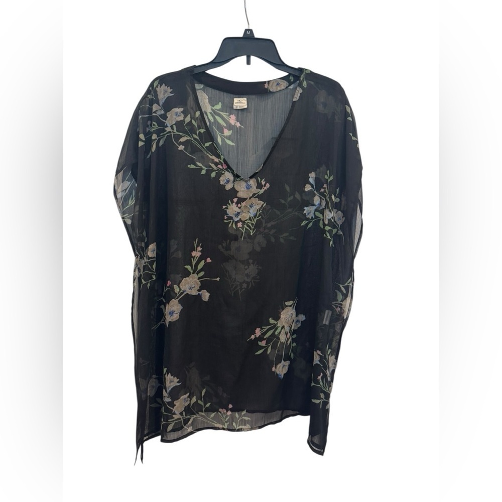Women’s O’Neil Black Floral Bali Sheer Swim Coverup: Size Medium